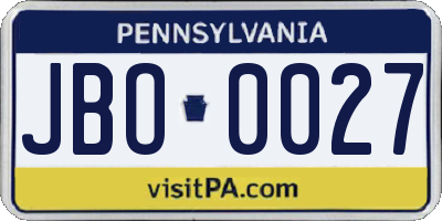 PA license plate JBO0027