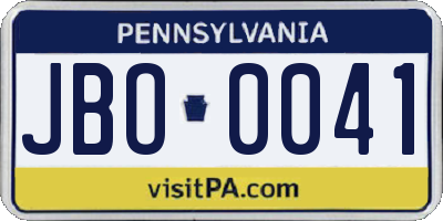 PA license plate JBO0041