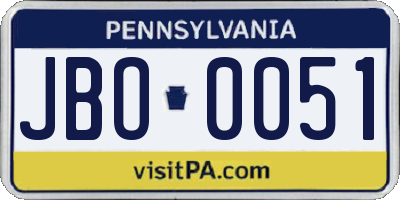 PA license plate JBO0051