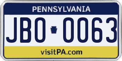 PA license plate JBO0063