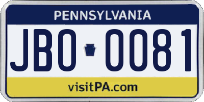 PA license plate JBO0081