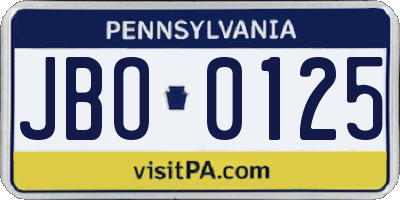 PA license plate JBO0125