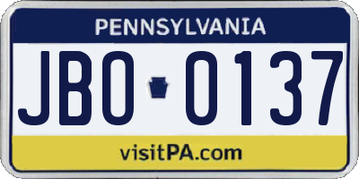 PA license plate JBO0137