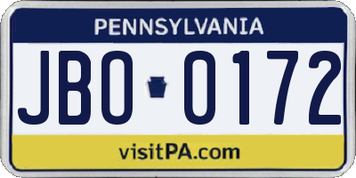 PA license plate JBO0172