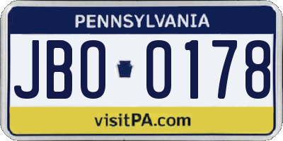 PA license plate JBO0178