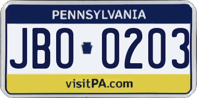 PA license plate JBO0203
