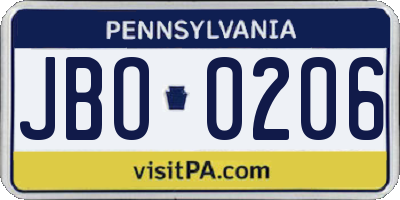 PA license plate JBO0206