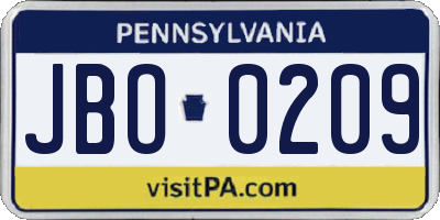 PA license plate JBO0209