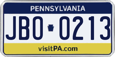 PA license plate JBO0213