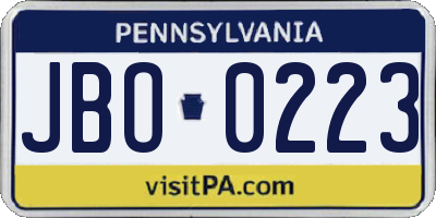 PA license plate JBO0223