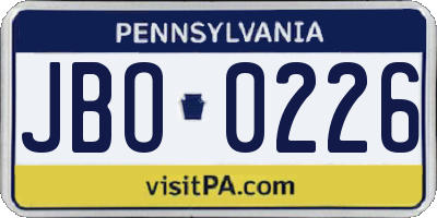 PA license plate JBO0226