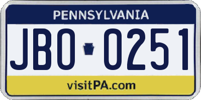 PA license plate JBO0251