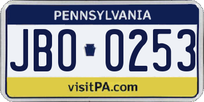 PA license plate JBO0253