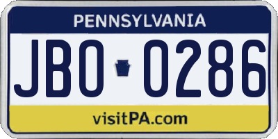 PA license plate JBO0286
