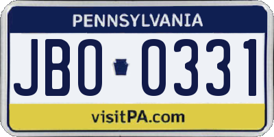 PA license plate JBO0331