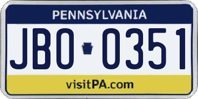 PA license plate JBO0351