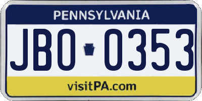 PA license plate JBO0353