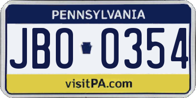 PA license plate JBO0354