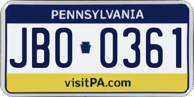 PA license plate JBO0361
