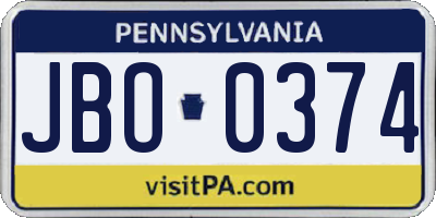 PA license plate JBO0374