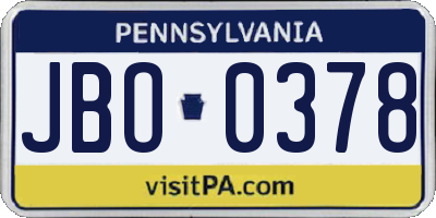 PA license plate JBO0378