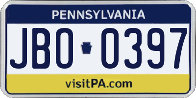 PA license plate JBO0397