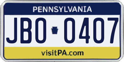 PA license plate JBO0407