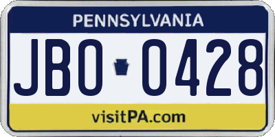 PA license plate JBO0428