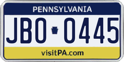 PA license plate JBO0445