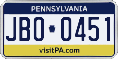 PA license plate JBO0451