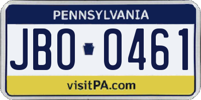 PA license plate JBO0461