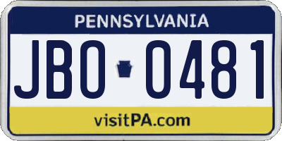 PA license plate JBO0481