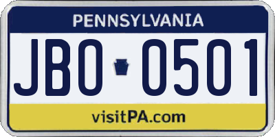 PA license plate JBO0501