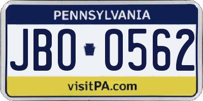 PA license plate JBO0562
