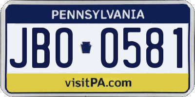 PA license plate JBO0581
