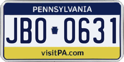 PA license plate JBO0631