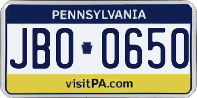 PA license plate JBO0650