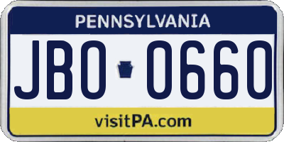 PA license plate JBO0660