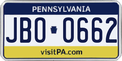 PA license plate JBO0662