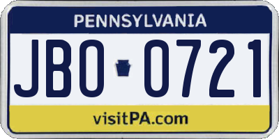 PA license plate JBO0721