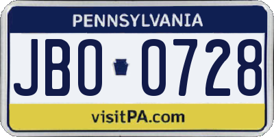 PA license plate JBO0728