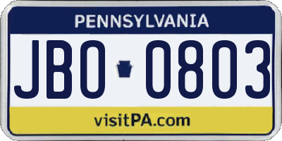 PA license plate JBO0803