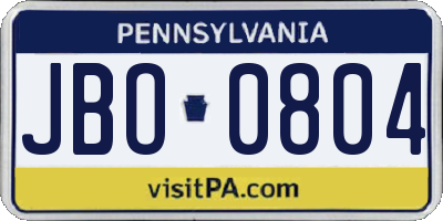 PA license plate JBO0804