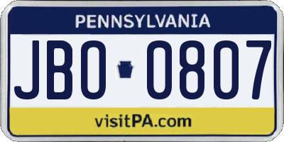 PA license plate JBO0807
