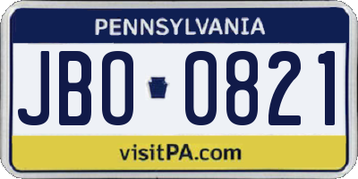 PA license plate JBO0821
