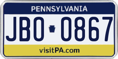 PA license plate JBO0867