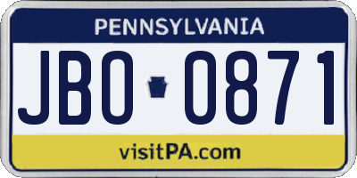 PA license plate JBO0871