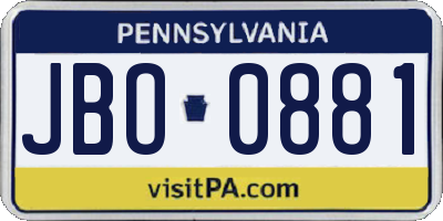 PA license plate JBO0881