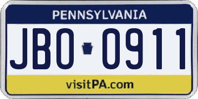 PA license plate JBO0911
