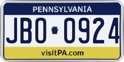 PA license plate JBO0924